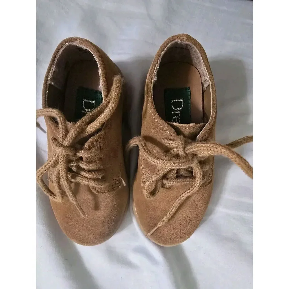 Drexlite Kids Unisex Buck Oxfords Classic Retro Tan Leather Suede Dress Shoes 5M